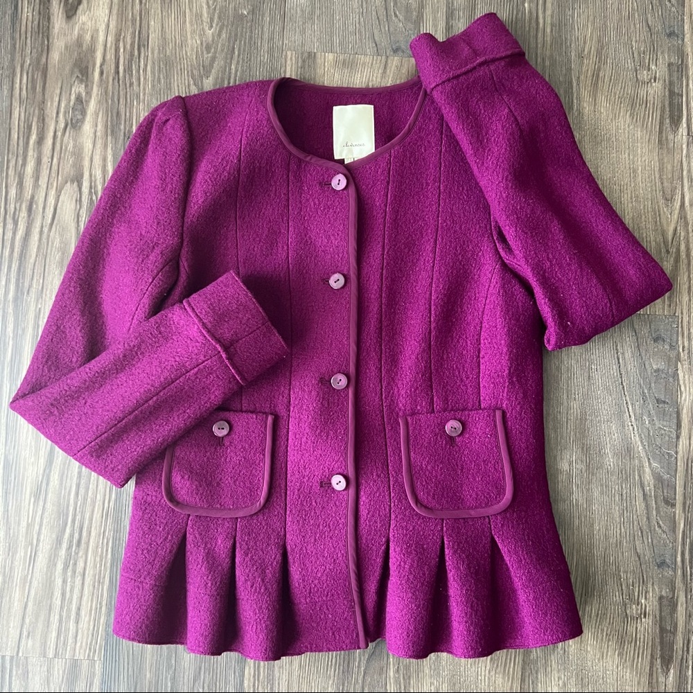 Anthropologie Elevenses Raspberry Peplum Structured Wool Blend Blazer